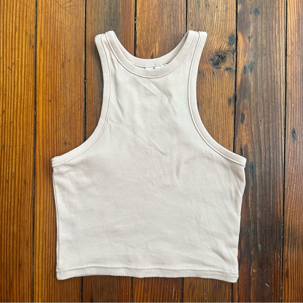 H&M cream ribbed razorback tank top Small